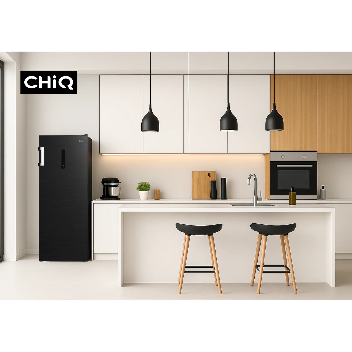 Chiq 166L Hybrid Fridge / Freezer Black Steel