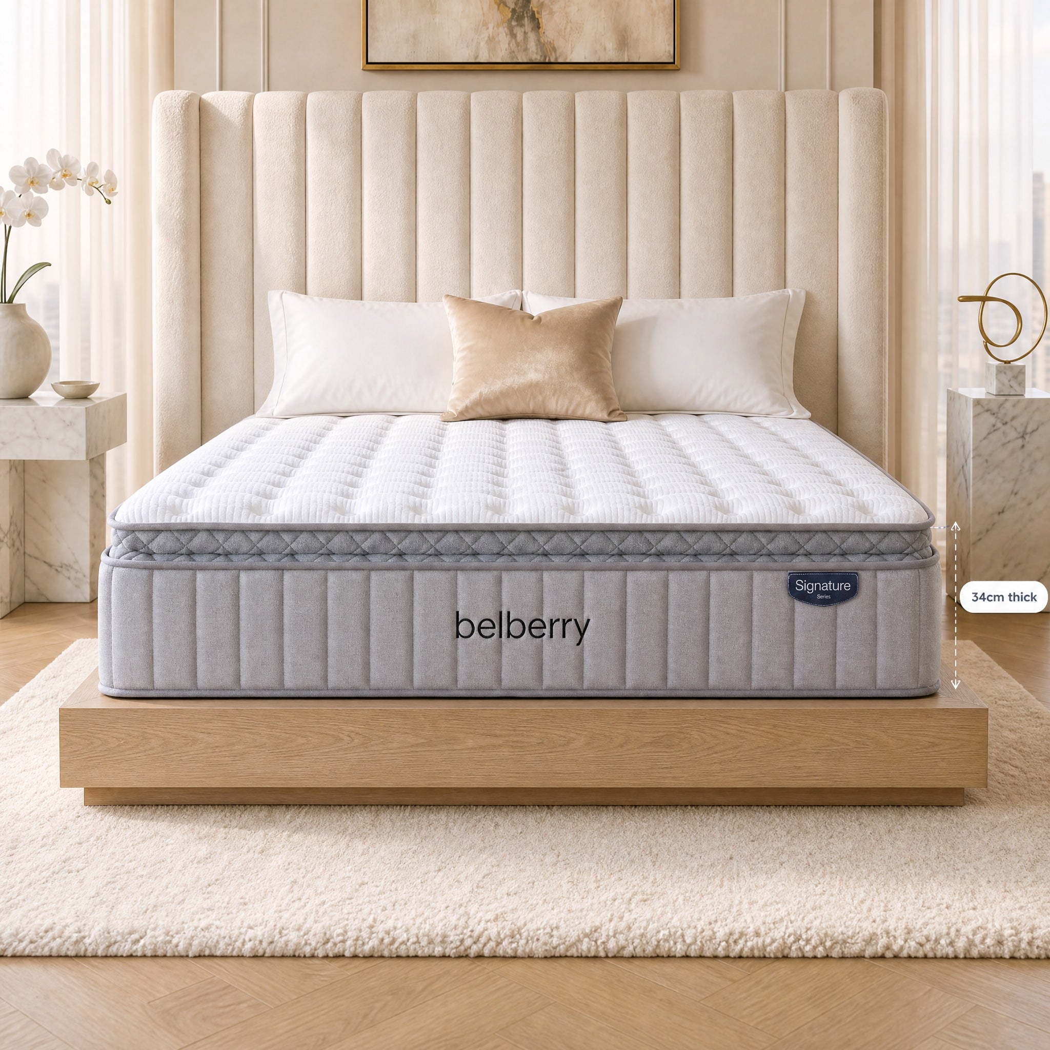 Belberry Signature 34cm Pillowtop Med/Firm Hybrid Pocket Spring Reversible Queen Mattress (Copy)