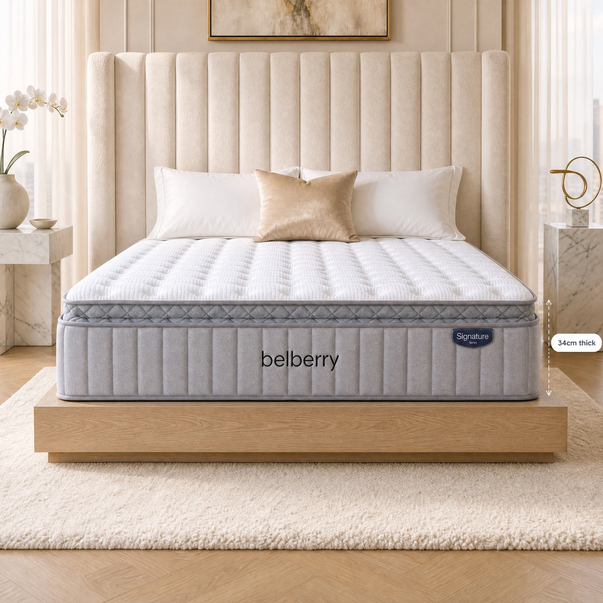 Belberry Signature 34cm Pillowtop Med/Firm Hybrid Pocket Spring Reversible Queen Mattress (Copy)