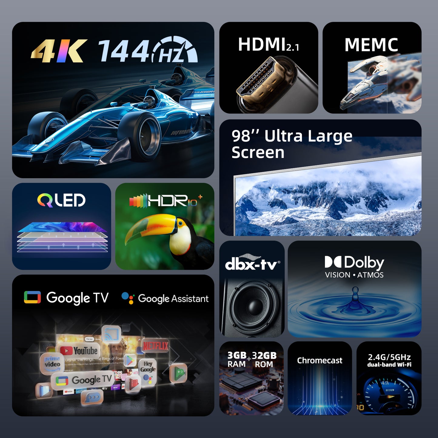 Chiq 98" 4K QLED 144HZ UHD Google Tv