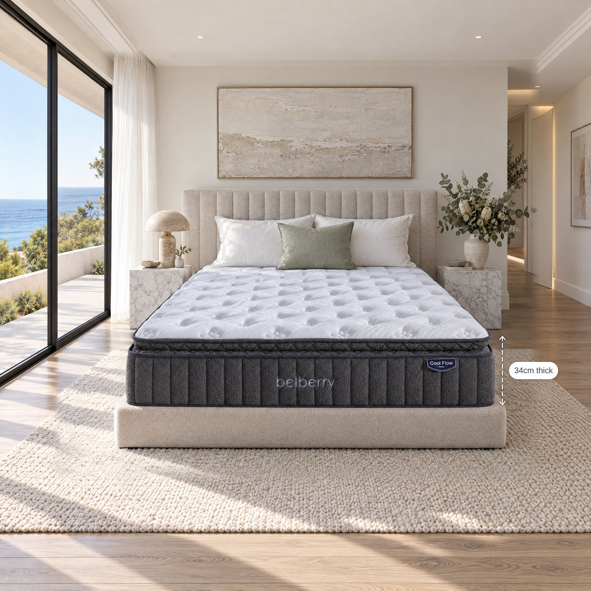 Belberry Cool Flow 34cm Pillowtop Med/Firm Cooling Orthopaedic Hybrid Pocket Spring King Mattress