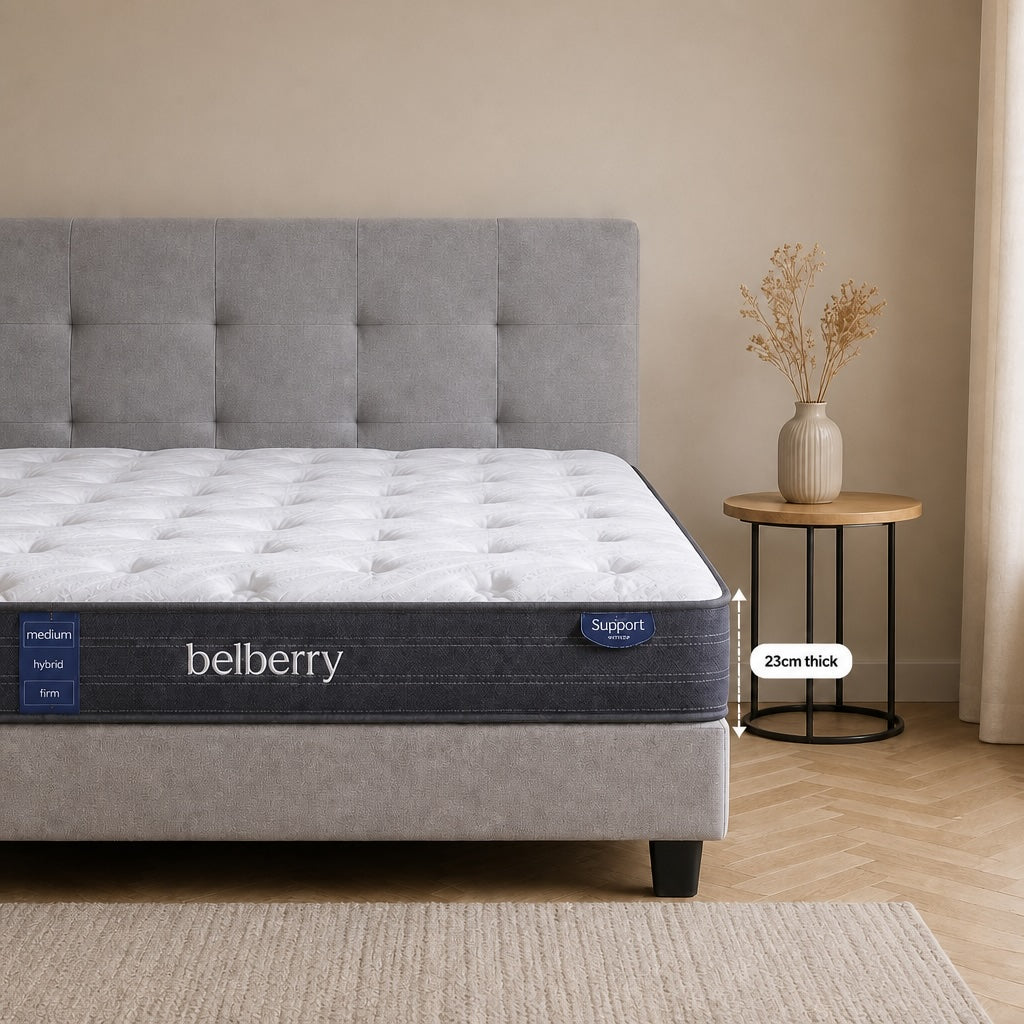 Belberry Support 23cm Tightop Med/Firm Hybrid Pocket Spring Mattress - Single
